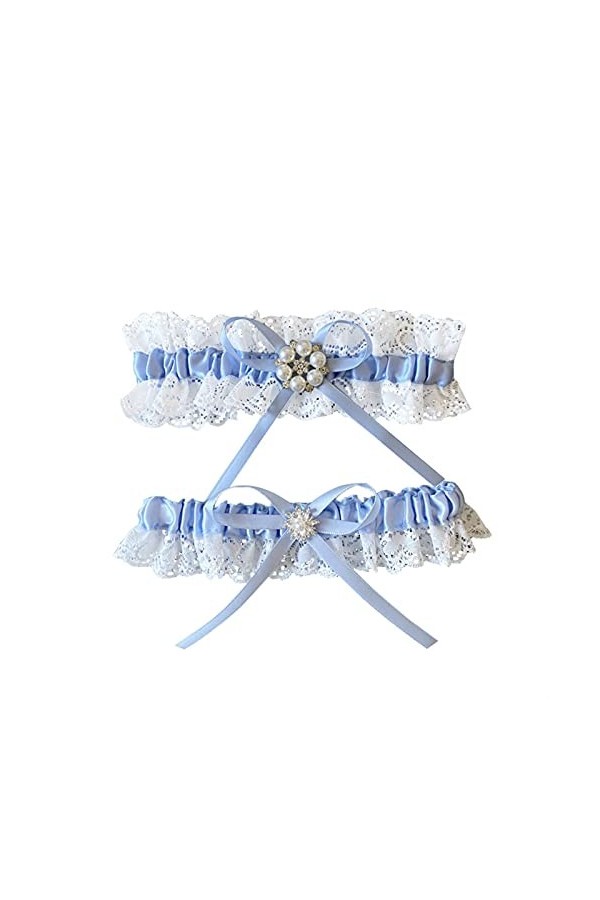 Jarretière de mariée en dentelle et perles bleues avec décoration de mariée couleur : bleu clair 2, taille : 38,1 à 58,4 cm 