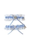 Jarretière de mariée en dentelle et perles bleues avec décoration de mariée couleur : bleu clair 2, taille : 38,1 à 58,4 cm 