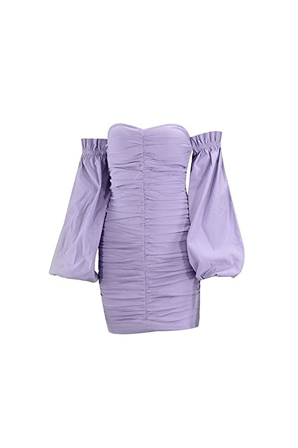 CHYSP Robes de Mode pour Le Cou à Un Mot pour Femmes Se Plie des Plis Sexy Lanterne Manche Tube Robe Robes dété Robes dété 