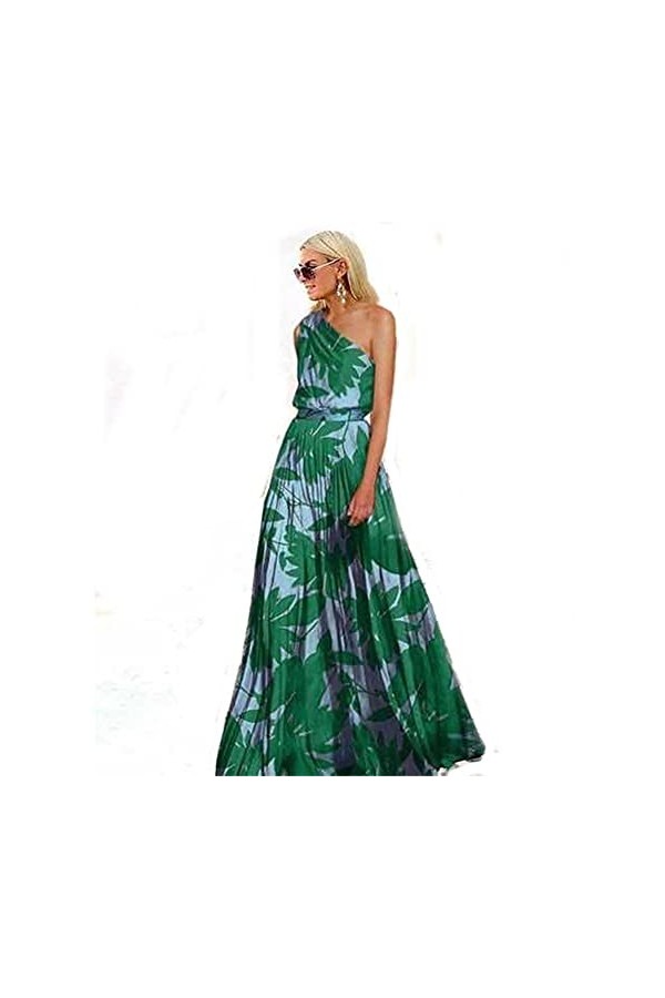 CHYSP Mode élégante Dames Robe Coutures Coutures sans Bretelles imprimé Robe Longue Robe Femmes Sexy Streetwear Color : Gree