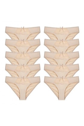 Necalisi Lot de Culotte Femme Lot de 10 Beige Culotte en Coton à Jambe échancrée Dentelle String Grandes Tailles Disponibles