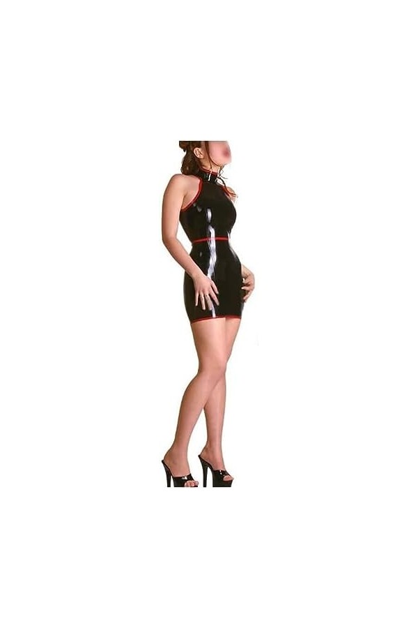 Robes Sexy en Latex Noir Naturel pour Femmes, Tenues De Fête Uniques en Caoutchouc, Tenue De Club avec Fermeture Éclair Au Do