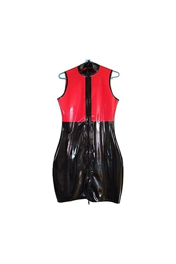 IDOBLO Latex Caoutchouc Mode Femmes Noir Et Rouge Fermeture Éclair sans Manches avec Fermeture Éclair,Couleur Personnalisée,X