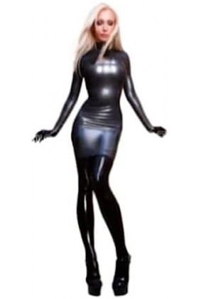 Robe en Latex Naturel Femme Robe Sexy en Latex Dété À Manches Longues avec Fermeture À Glissière Au Dos Robe Seulement ,Noi