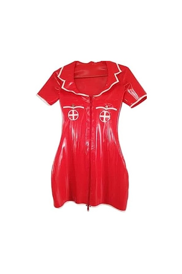Jupe Uniforme De Femme De Chambre En Caoutchouc Latex,Rouge Blanc,X-Petit