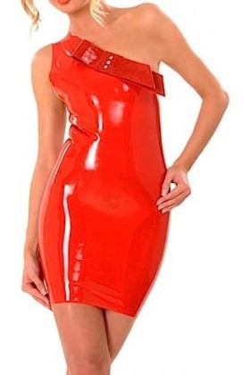 ANTIY Robe Sexy en Latex Rouge avec Nœud À lavant Fermeture À Glissière Latérale À Larrière Combinaison Moulante en Caoutch