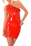 ANTIY Robe Sexy en Latex Rouge avec Nœud À lavant Fermeture À Glissière Latérale À Larrière Combinaison Moulante en Caoutch