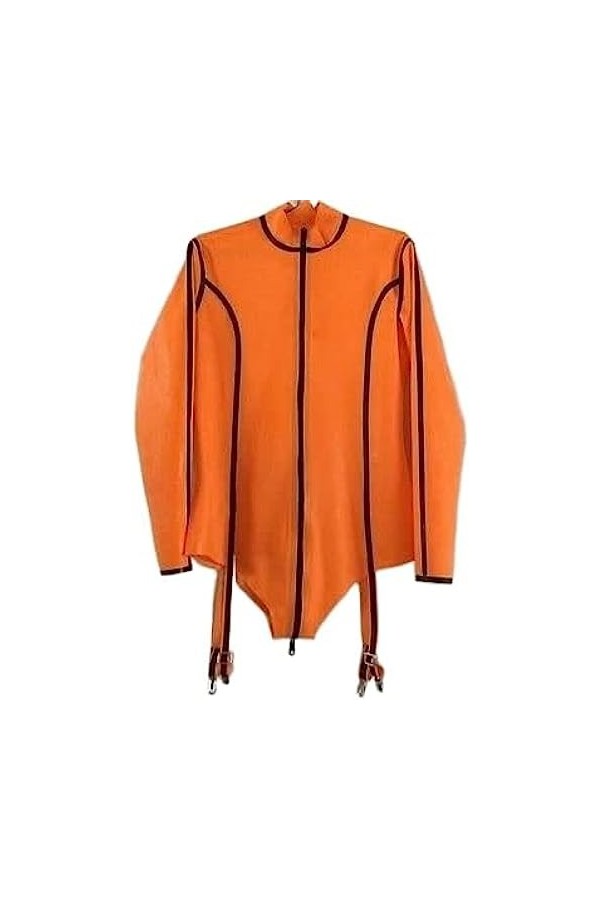 Catsuit En Latex De Caoutchouc Combinaison Unique De Collants,Orange-noir,XX-Grand