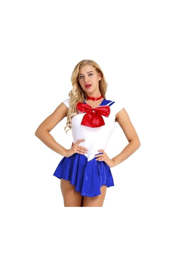 JQYTEN Anime Cosplay Costume Shiny PVC Faux Leather Short Sleeve Flared Sailor Mini Dress Halloween Clothes For Beautiful Gir