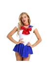 JQYTEN Anime Cosplay Costume Shiny PVC Faux Leather Short Sleeve Flared Sailor Mini Dress Halloween Clothes For Beautiful Gir