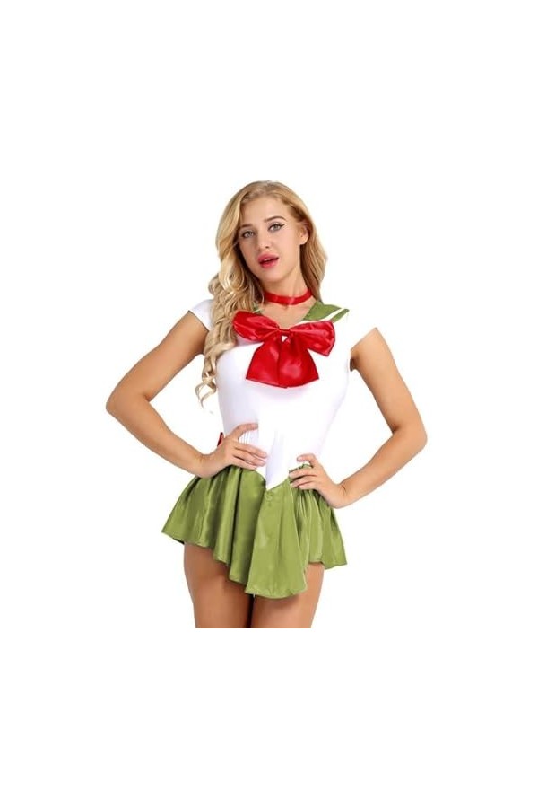 JQYTEN Anime Cosplay Costume Shiny PVC Faux Leather Short Sleeve Flared Sailor Mini Dress Halloween Clothes For Beautiful Gir