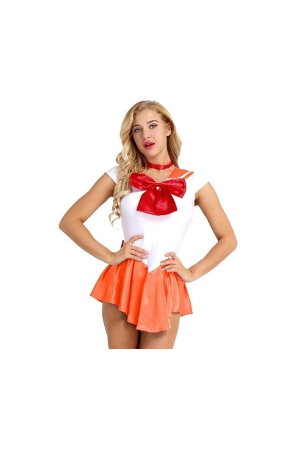 JQYTEN Anime Cosplay Costume Shiny PVC Faux Leather Short Sleeve Flared Sailor Mini Dress Halloween Clothes For Beautiful Gir