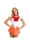 JQYTEN Anime Cosplay Costume Shiny PVC Faux Leather Short Sleeve Flared Sailor Mini Dress Halloween Clothes For Beautiful Gir