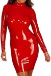 Robe Latex 100% Caoutchouc Manches Longues Mini Jupe Rouge Costume 0.4 Mm,Comme Montré,S