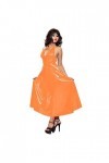 PVC Leather Maxi Dress For Women Halter V-Neck Open Back Sleevelesss Dresses,Orange,5XL