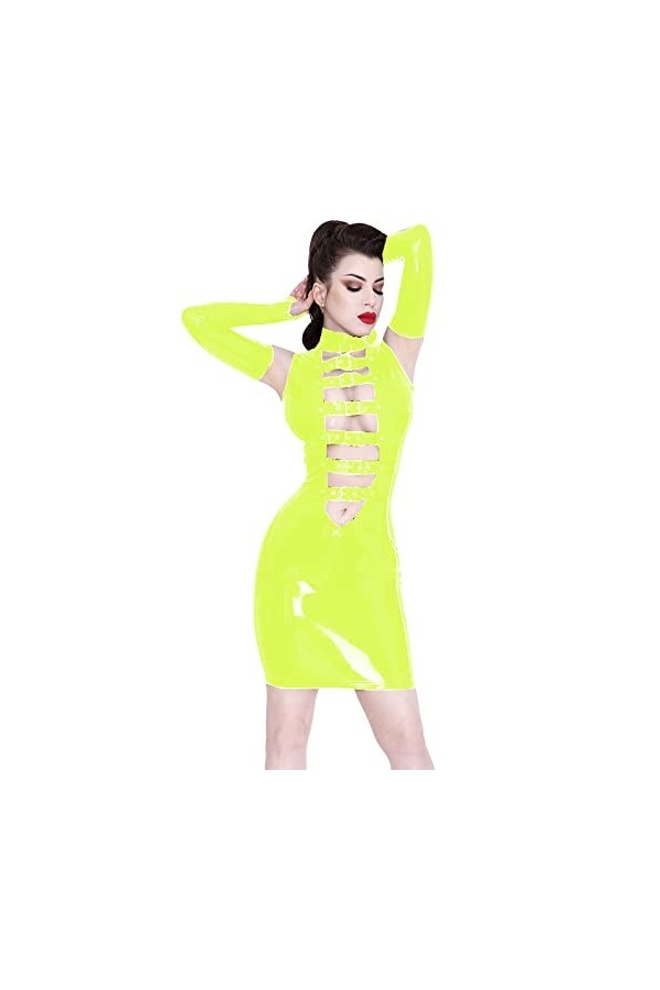 Mini robe gothique à boucle pour femme - Robe sexy en PVC effet mouillé avec mitaines - Costume de fête punk - Taille 7XL - B