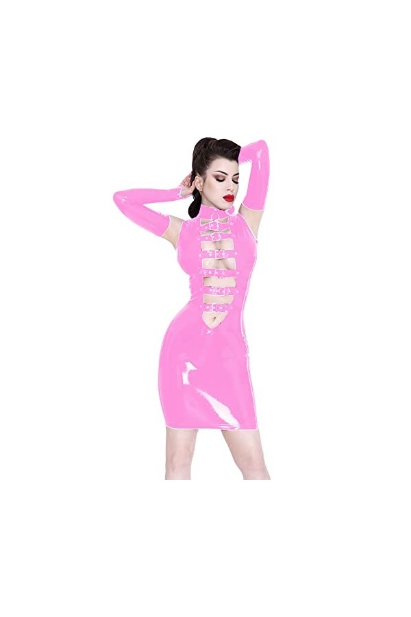 Mini robe gothique à boucle pour femme - Robe sexy en PVC effet mouillé avec mitaines - Costume de fête punk - Taille 7XL - B