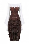 yumeng Corset jacquard grande taille avec jupe et chemisier pirate 3 pièces costume steampunk couleur : marron, taille : 14-