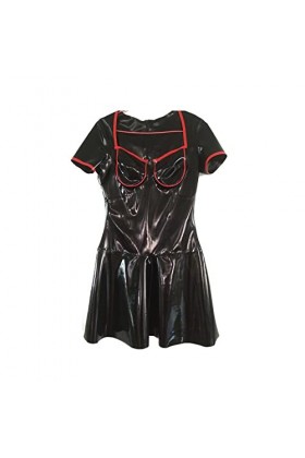 TODDACARE Robe courte sexy en latex pour femme Noir et rouge Taille XXS-XXL, Rouge, L