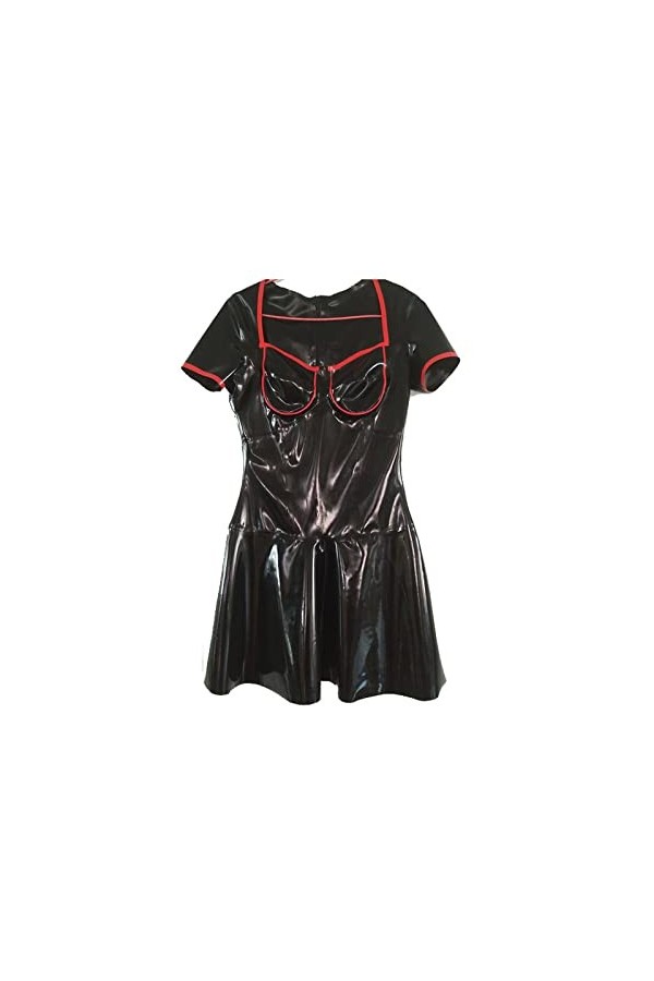 TODDACARE Robe courte sexy en latex pour femme Noir et rouge Taille XXS-XXL, Rouge, L