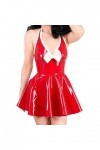 ASNAT Latex Naturel Rouge avec Blanc Sexy Halter Robe en Latex Noeuds sans Fermeture Éclair, Violet avec Blanc, L