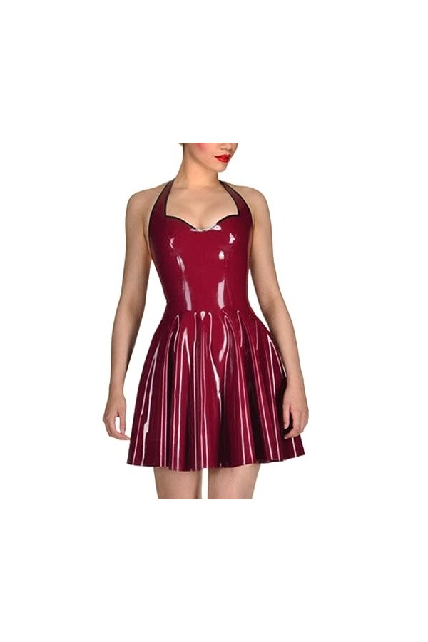 PODSI Robe en Latex Faite à la Main, Robe Licou à Col, Robe trapèze, comme Elle, L