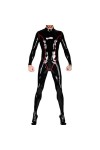 Black Sexy Latex Catsuit with Back to Crotch Zipper and Buttons Rubber Body Suit Bodysuit Zentai Overall