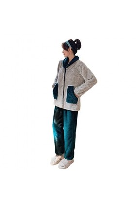 RWRAPS Ensembles de Pyjamas pour Femmes Vêtements de Nuit Cardigan en Flanelle Pyjamas Chemises de Nuit décontractées à Manch