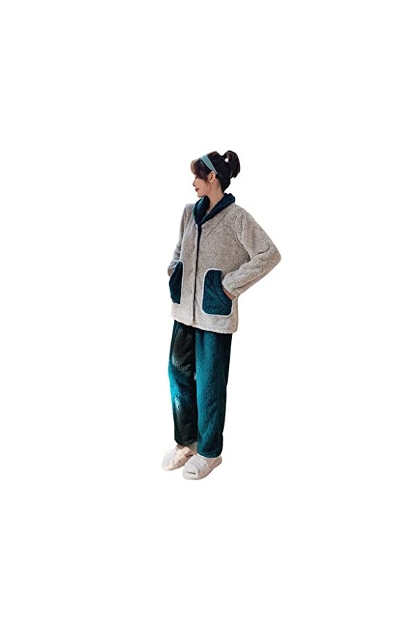 RWRAPS Ensembles de Pyjamas pour Femmes Vêtements de Nuit Cardigan en Flanelle Pyjamas Chemises de Nuit décontractées à Manch