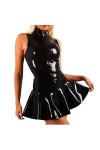 PODSI Robe sans Manches en Latex pour Femme avec Fermeture éclair sur Le Devant, Noir Transparent, XL