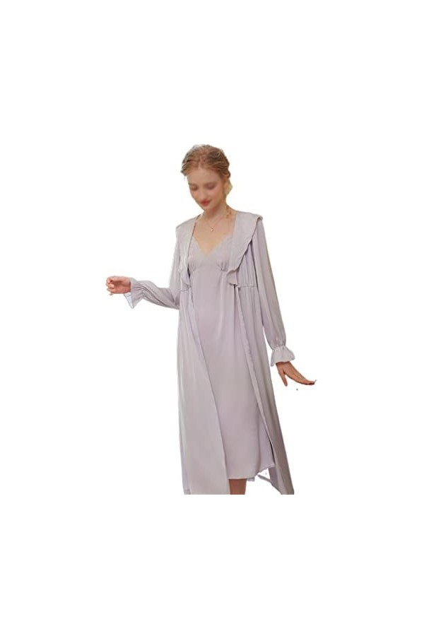 French Style Large Lapel Outerwear Sexy Suspender Ice Silk Pajama Home Suit Two-Piece Set Color : D, Size : XL D XL 