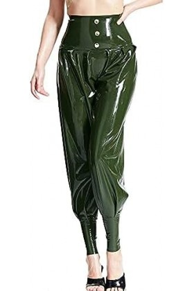 IDOBLO Pantalon en Latex Sexy Vert Olive avec Boutons Décorations Bas De Pantalon en Caoutchouc,Violet,L
