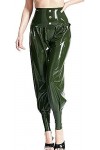 IDOBLO Pantalon en Latex Sexy Vert Olive avec Boutons Décorations Bas De Pantalon en Caoutchouc,Violet,L