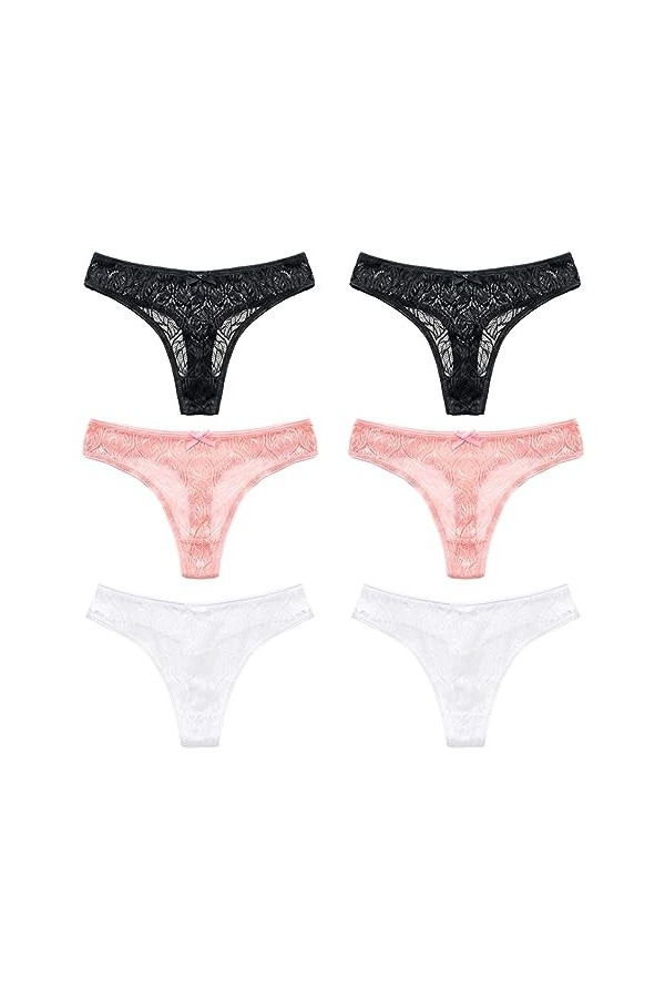 Necalisi Culotte Femme Taille Haute Lot de 6 Rose Slips Coton Femmes sous-vêtements Respirants Dentelle String Culottes Sport