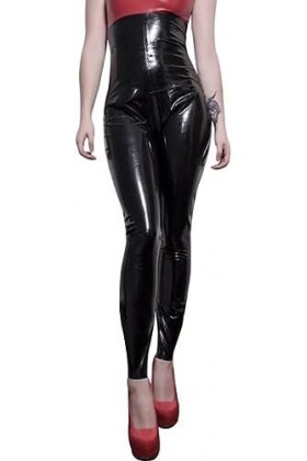 IDOBLO Leggings en Latex Noir Sexy avec Laçage À Glissière Au Dos, Anneaux en D, Pantalons en Caoutchouc, Pantalons,Noir Tran