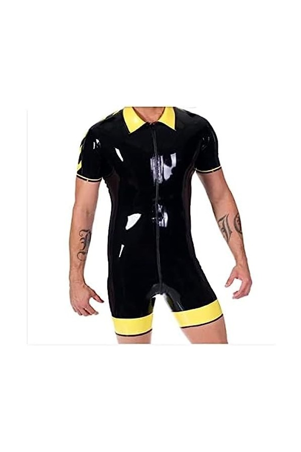 Latex Caoutchouc Blanc Noir Racing Costume Costume Costume Fermeture Éclair 0.4mm-Noir,Noir,M