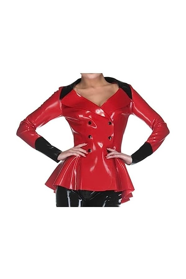 IDOBLO 100% Caoutchouc Latex Manteau Caoutchouc Cosplay Rouge Veste Party Clubwear 0.4mm-rouge Et Noir,Rouge Et Noir,XS