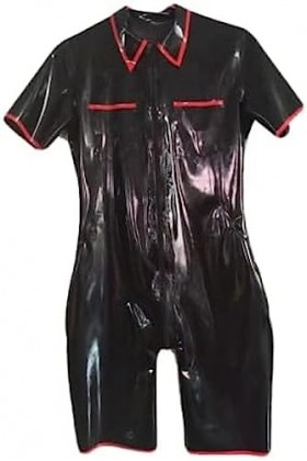 Latex Caoutchouc Body Serré Beau Catsuit Noir Et Rouge-Noir,Noir,XL
