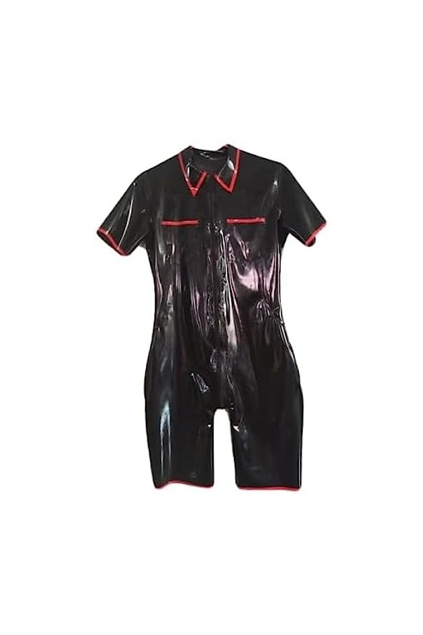 Latex Caoutchouc Body Serré Beau Catsuit Noir Et Rouge-Noir,Noir,XL