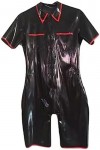Latex Caoutchouc Body Serré Beau Catsuit Noir Et Rouge-Noir,Noir,XL