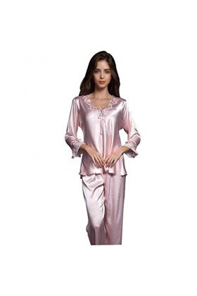 Pyjama Femme/Pyjama Sexy en Soie Printemps et Automne/Homewear/Ensemble Pyjama Doux et Confortable dÉté Rose Foncé L 