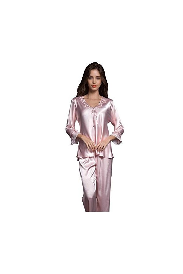 Pyjama Femme/Pyjama Sexy en Soie Printemps et Automne/Homewear/Ensemble Pyjama Doux et Confortable dÉté Rose Foncé L 