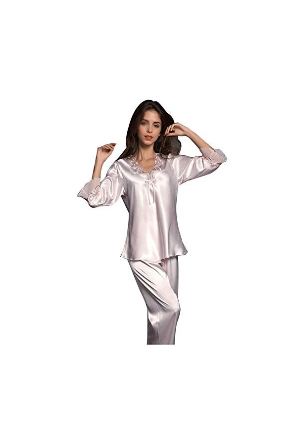 Pyjama Femme/Pyjama Sexy en Soie Printemps et Automne/Homewear/Ensemble Pyjama Doux et Confortable dÉté Rose Foncé L 