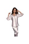 Pyjama Femme/Pyjama Sexy en Soie Printemps et Automne/Homewear/Ensemble Pyjama Doux et Confortable dÉté Rose Foncé L 
