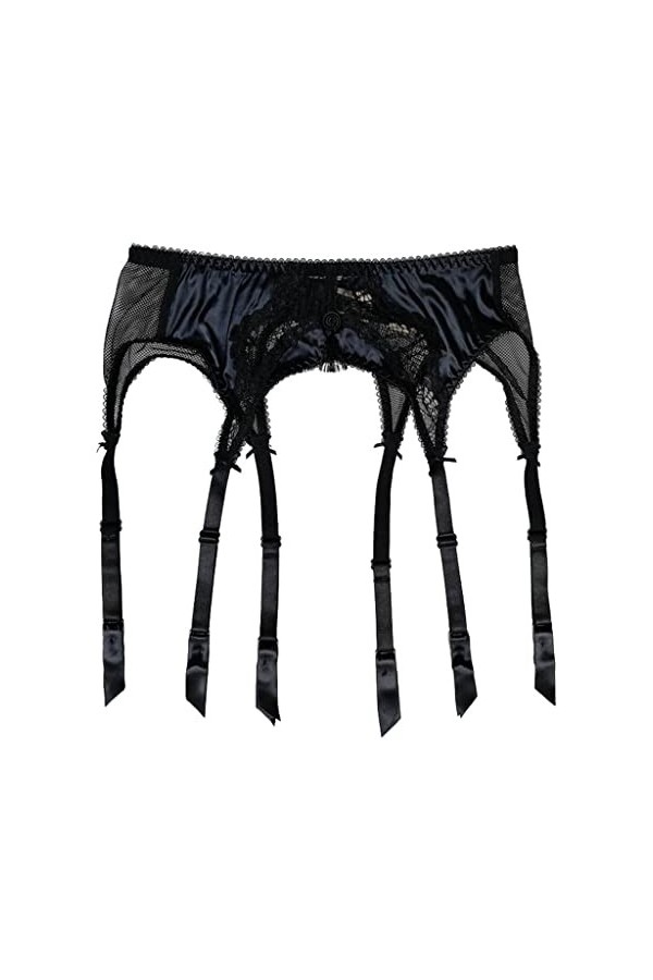 TONZN Ceintures de Jarretelles Sexy en Dentelle satinée Noire avec Clips en métal pour Bas, Porte-Jarretelles pour Femme, Lin