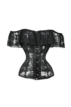 Corset Tops Bustiers Lingerie Sexy Corselet Transparent sur la Manche en Dentelle Shoudler Couleur: Noir, Taille: Code L C