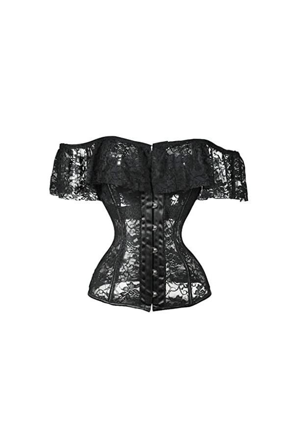 Corset Tops Bustiers Lingerie Sexy Corselet Transparent sur la Manche en Dentelle Shoudler Couleur: Noir, Taille: Code L C