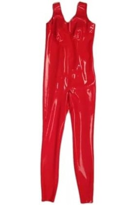 Combinaison En Latex Avec Bretelles, Col En V, Dos Nu, Entrejambe Ouvert, Pantalon Personnalisable, Rouge,Couleur Personnalis