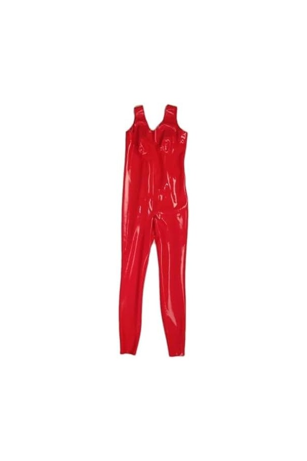 Combinaison En Latex Avec Bretelles, Col En V, Dos Nu, Entrejambe Ouvert, Pantalon Personnalisable, Rouge,Couleur Personnalis