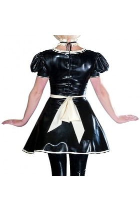 ASNAT Latex Naturel Robe Sexy en Latex pour Femme de Chambre française avec Tablier, Fermeture éclair au Dos, Volants, Manche